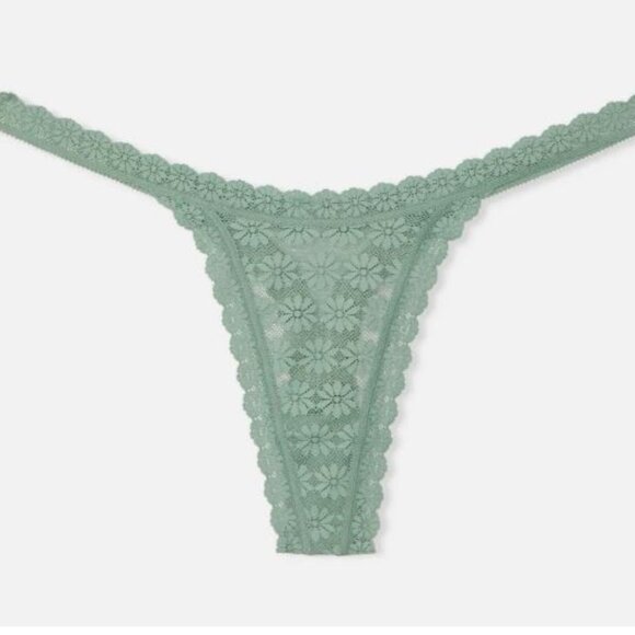 Victoria's Secret Daisy Lace String Thong Panty Seasalt Green Color Size L New - Picture 1 of 4